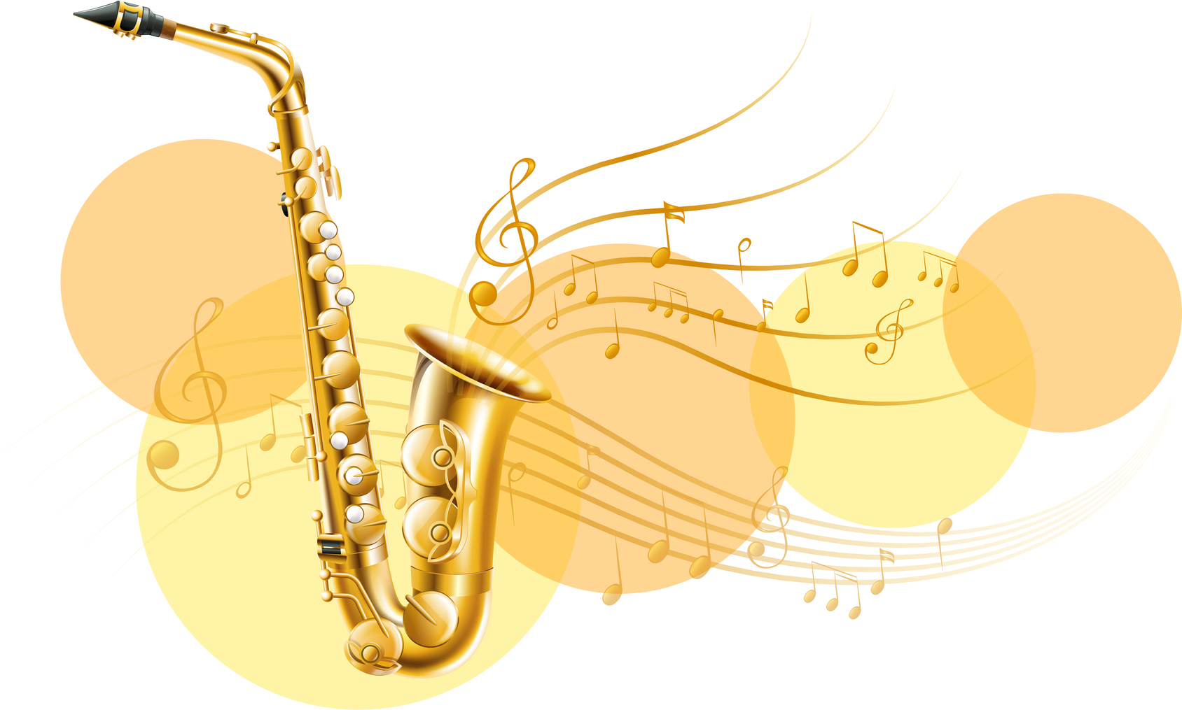 Golden saxophone with music notes